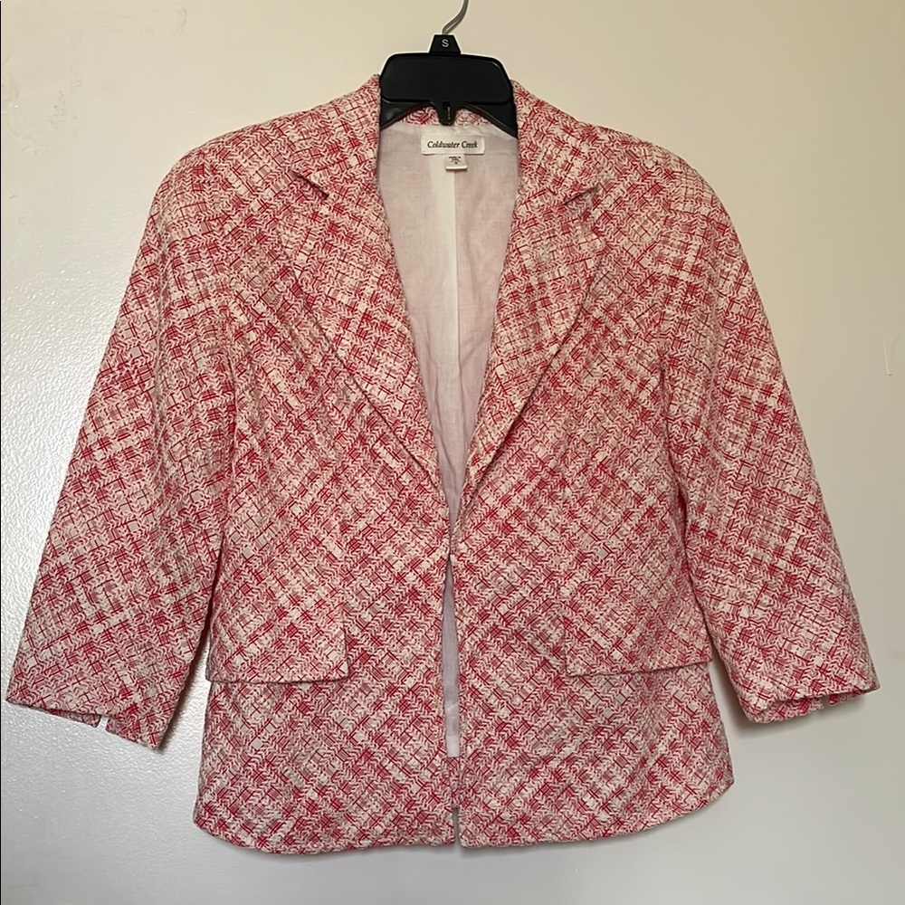 Coldwater Creek 100% cotton Sleeves 100% Polyester Red and Beige Blazer..